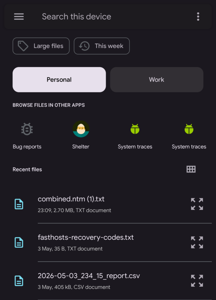 File picker in Android. One of the files is combined.ntm (1).txt.