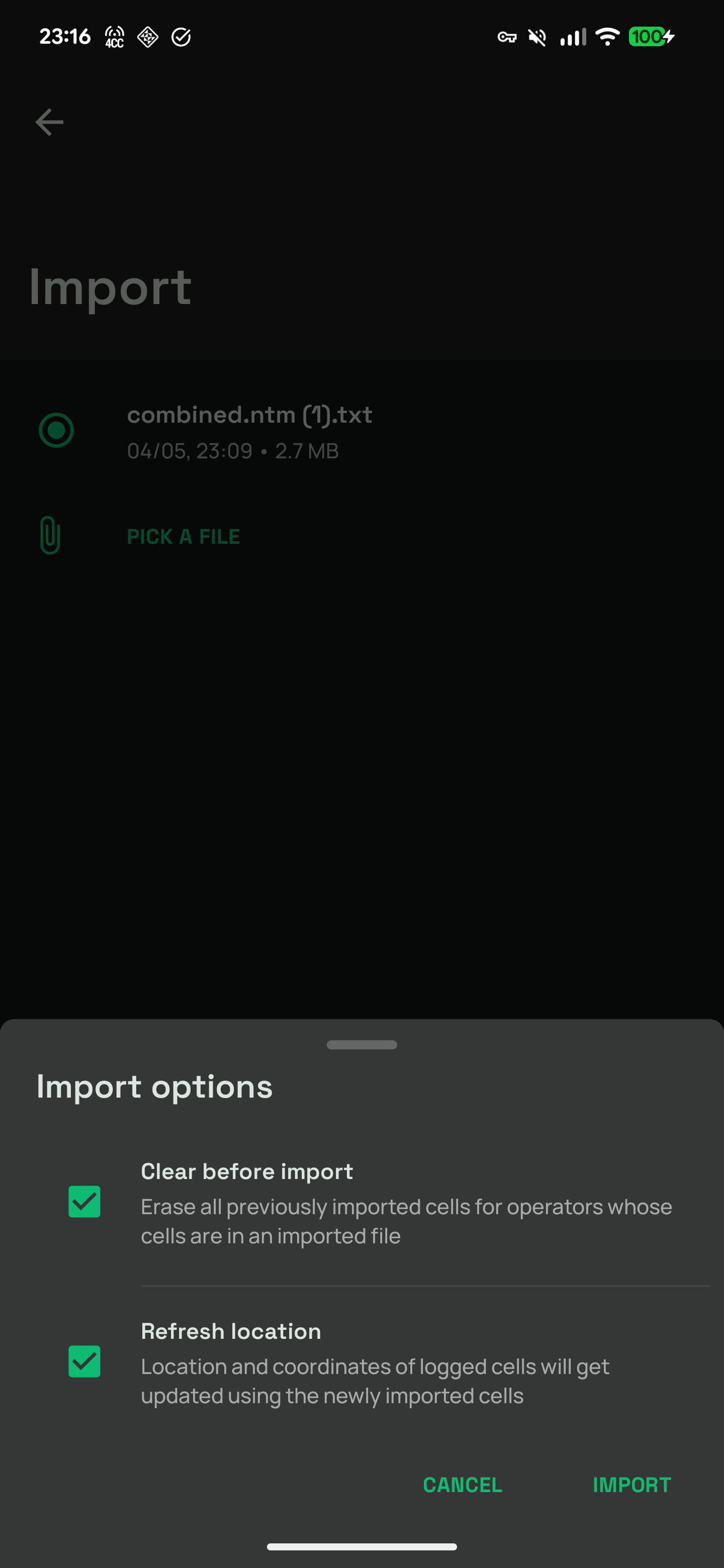 Options to import a NetMonster file