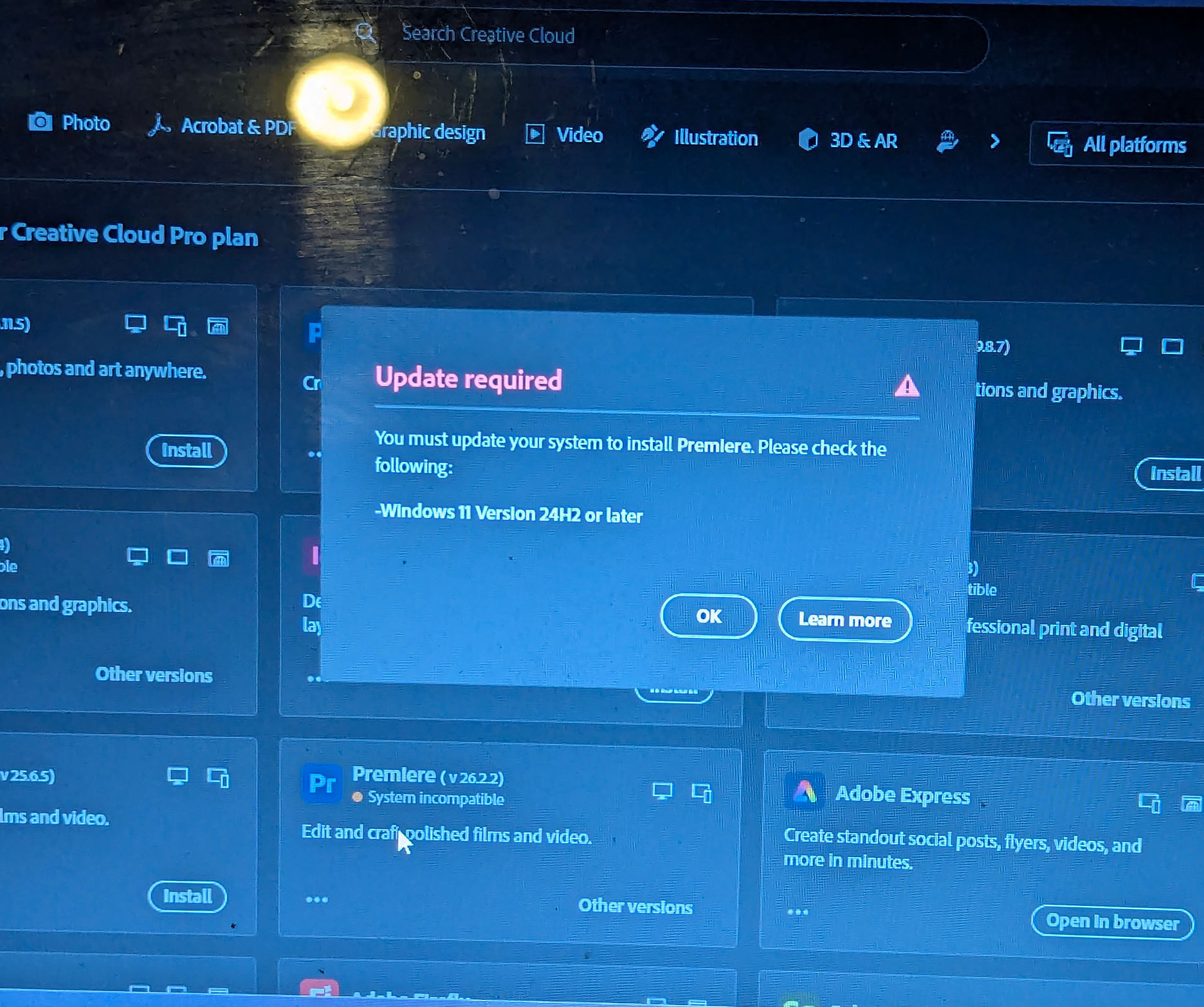 System update to Windows 11 24H2 or newer required to use Premiere Pro