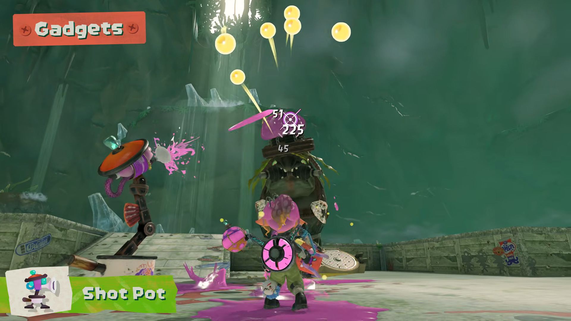 Shot Pot targeting a bomb from a Salmonoid