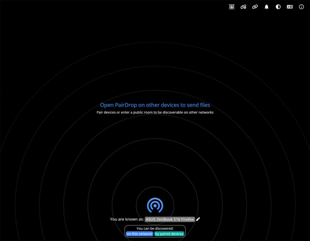 PairDrop menu on PC, with no other devices detected