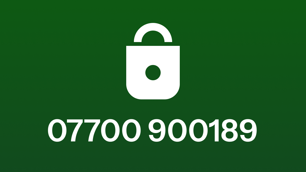 Lock symbol with a phone number below it, indicating it is stored safely