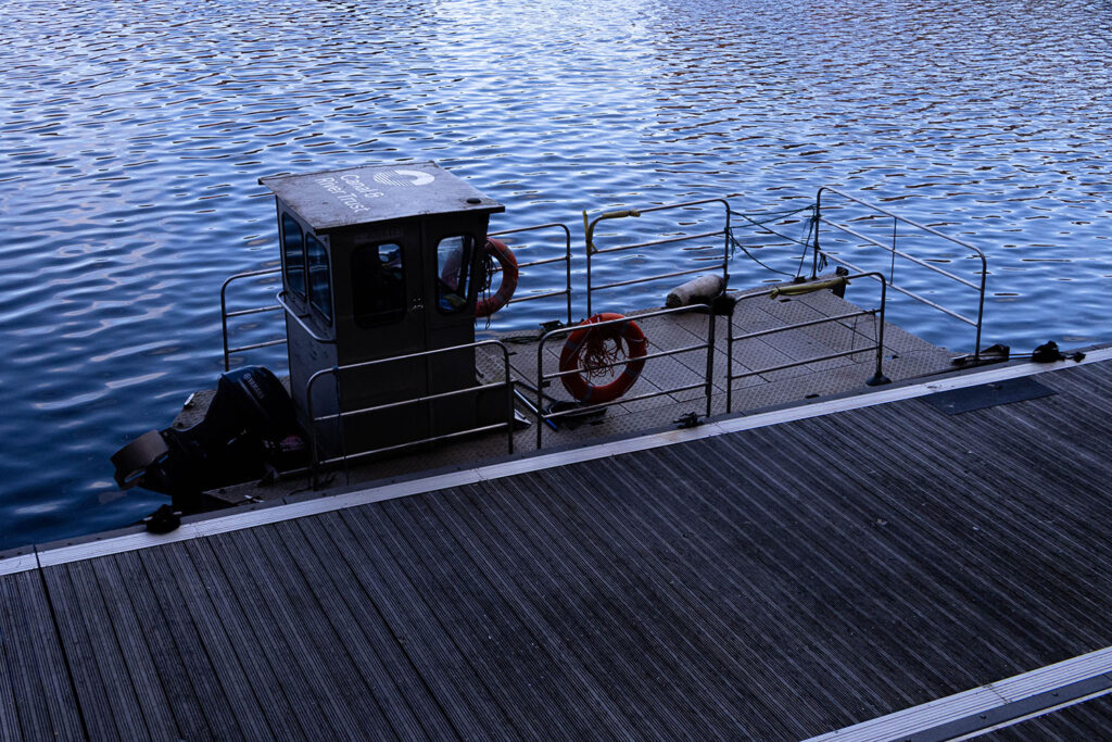 A small watchtower for the Canals and Rivers Trust along some sort of pier